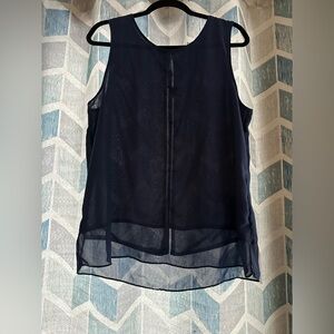 Banana Republic Women’s L Navy Sheer Chiffon Overlay Sleeveless Tank Blouse Top